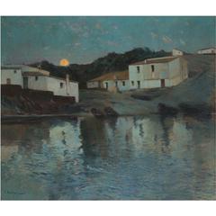 Port Lligat, Cadaqués at night by Eliseo Meifren painting