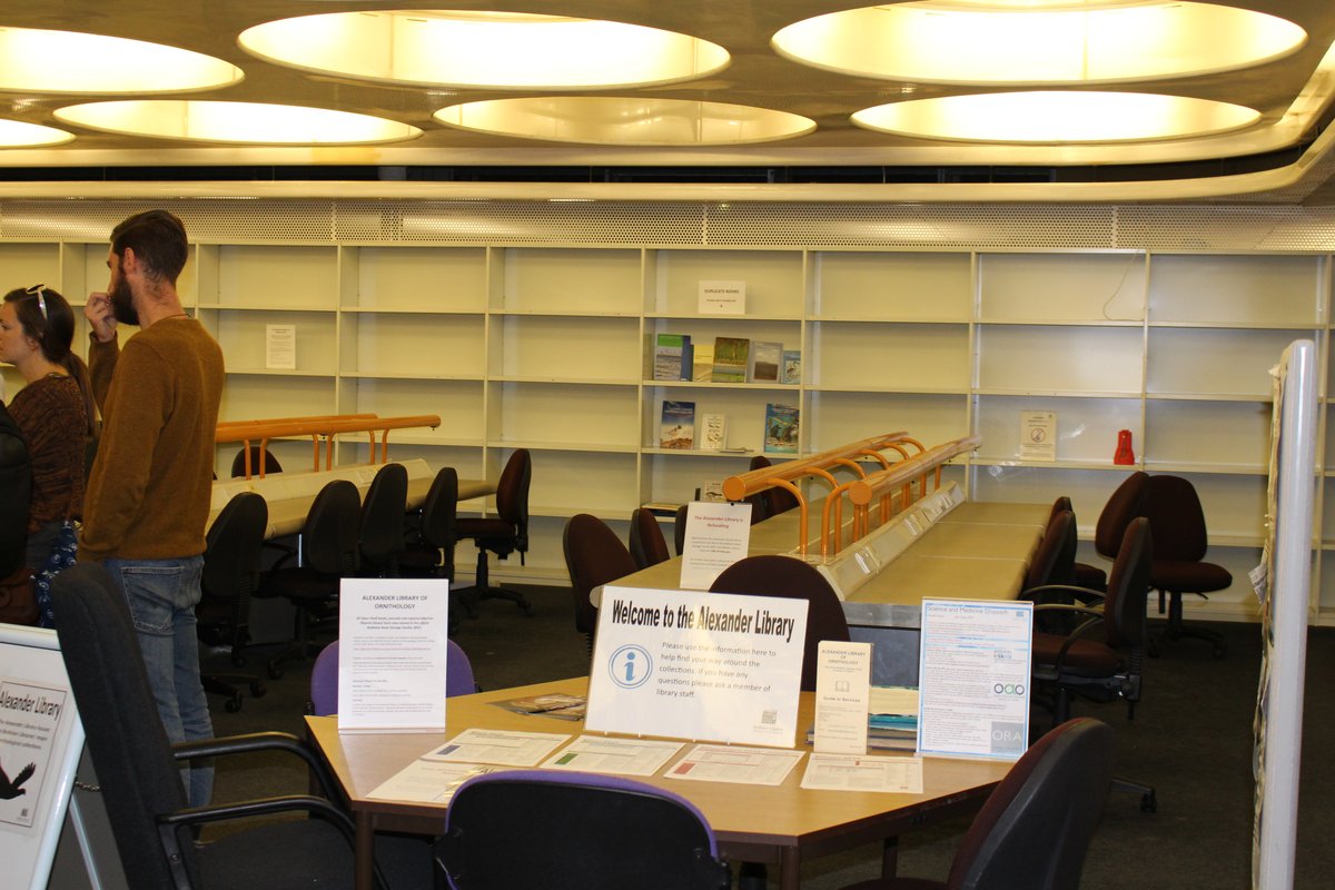 Interior of Alexander Library of Ornithology inside Radcliffe Science Library before renovation with empty bookshelves