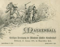Vintage admission ticket for Maskenball at Bayerischer Hof in Munich 1891