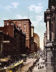 Historic photochrom print of Randolph Street looking east from LaSalle Street in Chicago, Illinois, circa 1900