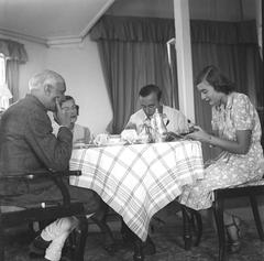 Prime Minister Jawaharlal Nehru and Earl and Countess Mountbatten enjoying tea at Viceroyal Lodge Simla in May 1948
