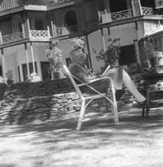 Prime Minister Jawaharlal Nehru relaxing on the lawns of Vicerigal Lodge in Simla during May 1948 holiday