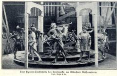 Rotating figurine disc of the clockwork at Munich City Hall Tower 1908