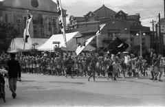 Festival parade at Taiwan Shrine with participants in traditional attire