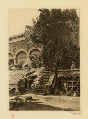 Engraving of the King’s Staircase in the Jardin des Plantes, Paris, created by Pierre François Desbois in 1923