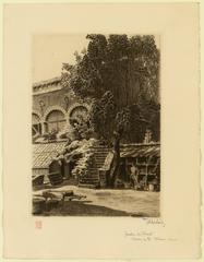 Etching of the Jardin des Plantes enclosure and the King's staircase in old Paris by Pierre François Desbois