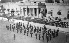 1st Battalion King's Own Royal Lancaster Regiment performing Beating the Retreat ceremony at Valetta Square Malta 1902-03