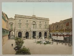 Piazza with Biblioteca e Caffè della Regina in Valletta, Malta