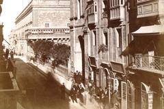Piazza Tesoreria in Valletta seen from Strada Reale in the 1860s with fenced orchard area
