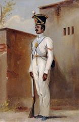 Portrait of Alex Hunter in military uniform of Lance Naik, 66th Bengal Native Infantry Volunteers