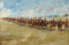 Historical painting of Edward Matthew Hale leading the 16th Lancers advancing at a gallop