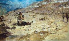 Painting depicting Piper George Findlater of the Gordon Highlanders winning the Victoria Cross at Dargai in 1897