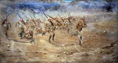 Painting of Gloucestershire Regiment advancing to the attack on India North West Frontier circa 1897
