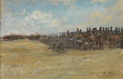 Royal Horse Artillery and Lancers waiting to move off in historical military scene