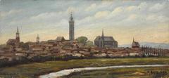 André Auquier painting of Mons seen from the Post Road at Nimy