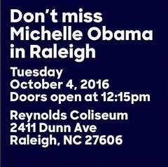 Michelle Obama speaking at an event in Raleigh
