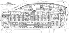 Historic site plan of Allgemeines Krankenhaus St. Georg after renovation and new construction 1895-1915 with detailed building legend