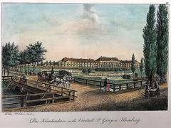 Historical image of St. Georg Hospital in Hamburg around 1830