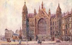 View from Abingdon Street showing the House of Lords, Westminster Hall, and Parliament Square in London