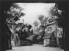 Set design for Act I of Bedřich Smetana's The Bartered Bride at Prague National Theatre, 1883