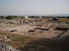 North-East part of historic archaeological site Egnazia in Italy with paved square and ongoing excavations in 2007