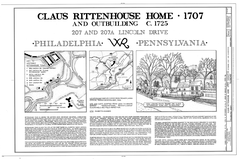 Historic Claus Rittenhouse House architectural drawing showing detailed elevation and structural design