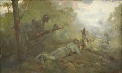 Historical photo of L'attaque Aurel Băeșu 1917 showing soldiers in action during World War I