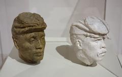 Close-up view of heads sculptures from the Saint-Gaudens Shaw Memorial depicting Civil War soldiers