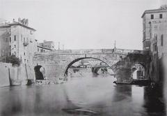 Historic Roman Ponte Cestio bridge in Rome Italy circa 1880 before reconstruction