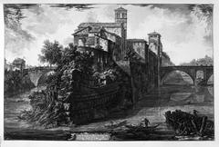 Engraving of a classical architectural structure with columns and statues