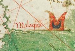 The historical flag of the Malacca Sultanate from 1502 showing yellow background with a red crescent and five-pointed star