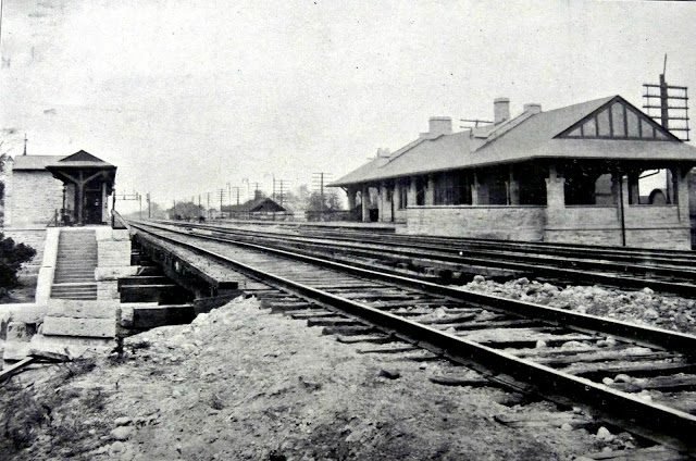 Chicago and Northwestern Railway Rose Hill station elevated view looking north