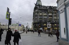 Winter scene with snow-covered streets in Saint Petersburg on December 21, 2015