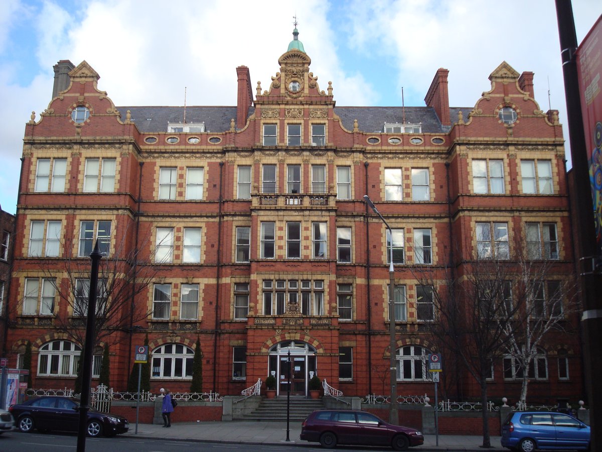 Front view of Royal City of Dublin Hospital on Baggot Street in Dublin, Ireland