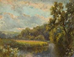 A Bend of the Avon near Bath by Charles Martin Hodges, depicting a serene river landscape with trees and reflections