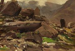 A Mountainous Lake Scene with Rocks in the Foreground by Francis Abel William Taylor Armstrong