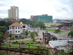 Panoramic view of historic Melaka city and port from St Paul's Hill