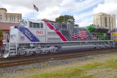 Union Pacific locomotive No. 1943 named The Spirit painted to honor military veterans and active service members parked at Sunset Station San Antonio