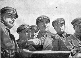 Soviet Commissar Yagoda inspecting construction of the Volga Dam in 1934
