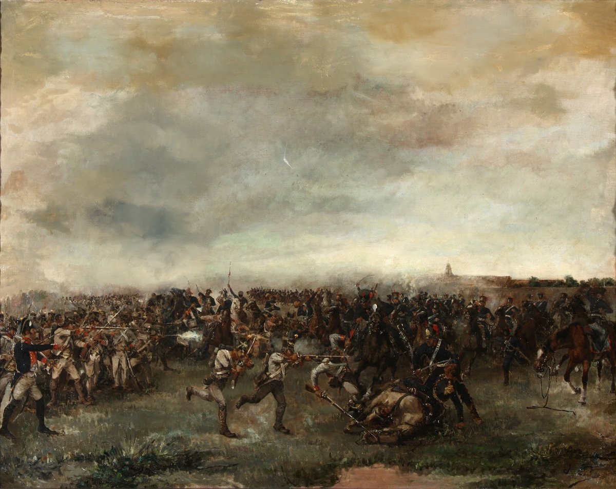 Historic Battle of San Lorenzo painting depicting cavalry charge and soldiers in combat
