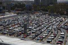 San Ysidro border crossing with vehicle traffic entering the United States from Mexico at U.S. Customs and Border Protection