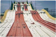Abandoned giant slide at Coney Island in 1973 showing decline in recreational use