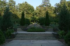 Main terrace of Sarah P Duke Gardens with lush greenery and pathways in Durham North Carolina