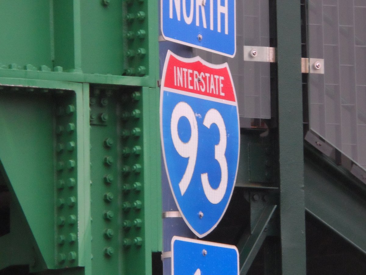 Interstate 93 North highway shield sign at Science Park station in Boston, Massachusetts