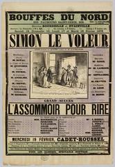 1879 lithographic theater poster for Simon Le Voleur at Bouffes du Nord, Paris