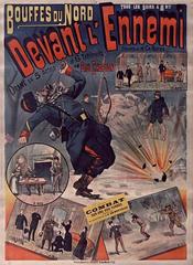 Vintage poster of Devant l'ennemi play at Bouffes-du-Nord theater in 1880