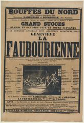 19th century lithographic theater poster for 'Genevieve la Faubourienne' at Bouffes du Nord, Paris