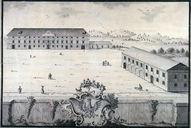 1862 drawing of Desselbrunner mansion and Selo mansion