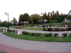 Panoramic view of Mrągowo town with a lake and forest in Poland