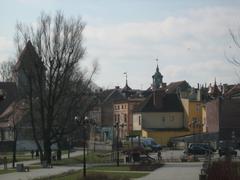 View of Old Town in Mrągowo from Wyspiański Street